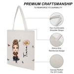 Personalized Cute Cartoon Character Birth Flower Canvas Tote Bag with Name Commuter Accessory Birthday Gift for Women Girls