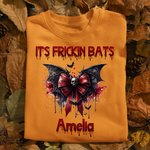 Personnalisé Gothic Skull Bloody Bat Bow Sweatshirt T-shirt avec nom Spooky Birthday Halloween Party Gift for Women Girls