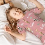 Personalised Watercolor Safari Animals Soft Kid Pajamas T-shirt Shorts Set with Name Multicolor Birthday Christmas Gift for Boys Girls