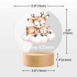 Personalized Sleeping Mommy Baby Animal Dreamy Moon Cloud LED Night Light with Wooden Base and Name Nursery Room Decor Birthday Gift for Kids