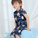 Personalised Watercolor Woodland Animals Soft Kid Pajamas T-shirt Shorts Set with Name Multicolor Birthday Christmas Gift for Boys Girls