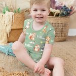 Personalised Watercolor Woodland Animals Soft Kid Pajamas T-shirt Shorts Set with Name Multicolor Birthday Christmas Gift for Boys Girls