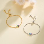 Personalized Adjustable 2 Birthstones Heart Bracelet Valentine's Day Birthday Friendship Gift for Couple Best Friend