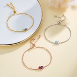 Personalized Adjustable 2 Birthstones Heart Bracelet Valentine's Day Birthday Friendship Gift for Couple Best Friend