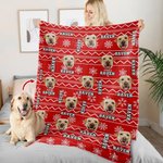 Couverture Douce Personnalisée avec Photo de Visage de Chien Chat et 1 à 3 Noms Motif Écossais Coloré de Noël Cadeau pour Propriétaires d’Animaux