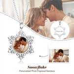 Personalised Dainty Snowflake Photo Necklace with Engraved Text Winter Jewellery Memorial Birthday Christmas Gift for Women Girls