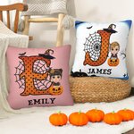 Personalized Cartoon Vampire Witch Soft Throw Pillow Cover with Initial and Name Home Decor Halloween Gift for Boys Girls