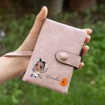 Personalised Fashion Cartoon Girl Birth Flower PU Leather Name Wallet with Card Slots and Wrist Strap Birthday Gift for Girls Women