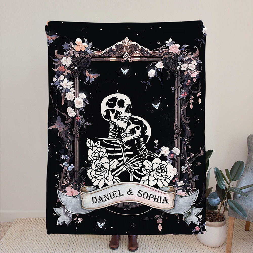 Personnalisé Vintage Skull Floral Design Soft Throw Blanket with Name Gothic Style Home Decor Halloween Gift for Gothic Lovers (Cadeau d'Halloween pou