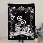 Personalised Vintage Skull Floral Design Soft Throw Blanket with Name Gothic Style Home Decor Halloween Gift for Gothic Lovers
