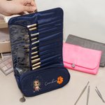 Personalised Cartoon Fashion Girl Birth Flower Makeup Brush Bag with Name Travel Essentials Birthday Christmas Gift for Women