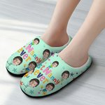 Personalized Cute Star Flower Cartoon Multiple Photos Cotton Plush Slippers with Title Birthday Christmas Gift for Family