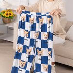 Personalised Dog Cat Face Photo Multicolor Plaid Name Pajama Pants with Drawstring Waist Birthday Christmas Gift for Women Men Pet Lovers