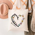 Sac à Épaule en Toile Personnalisé avec Nom Surnom et 1 à 4 Fleurs de Naissance Cadeau Anniversaire Noël pour Maman et Grand-mère