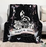 Personalised Vintage Skull Floral Design Soft Throw Blanket with Name Gothic Style Home Decor Halloween Gift for Gothic Lovers