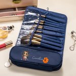 Personalised Cartoon Fashion Girl Birth Flower Makeup Brush Bag with Name Travel Essentials Birthday Christmas Gift for Women