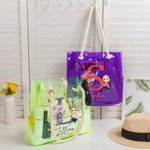 Personalised Neon Birth Flower Bouquet Cartoon Character Clear Tote Bag with Name Initial Birthday Anniversary Gift for Women Girl