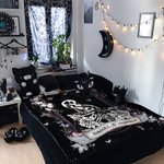 Personalised Vintage Skull Floral Design Soft Throw Blanket with Name Gothic Style Home Decor Halloween Gift for Gothic Lovers