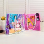 Personalised Neon Birth Flower Bouquet Cartoon Character Clear Tote Bag with Name Initial Birthday Anniversary Gift for Women Girl