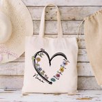 Sac à Épaule en Toile Personnalisé avec Nom Surnom et 1 à 4 Fleurs de Naissance Cadeau Anniversaire Noël pour Maman et Grand-mère