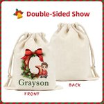 Sac d'emballage de Noël personnalisé avec nom et noeud Initiale Cadeau de Noël pour enfants Famille