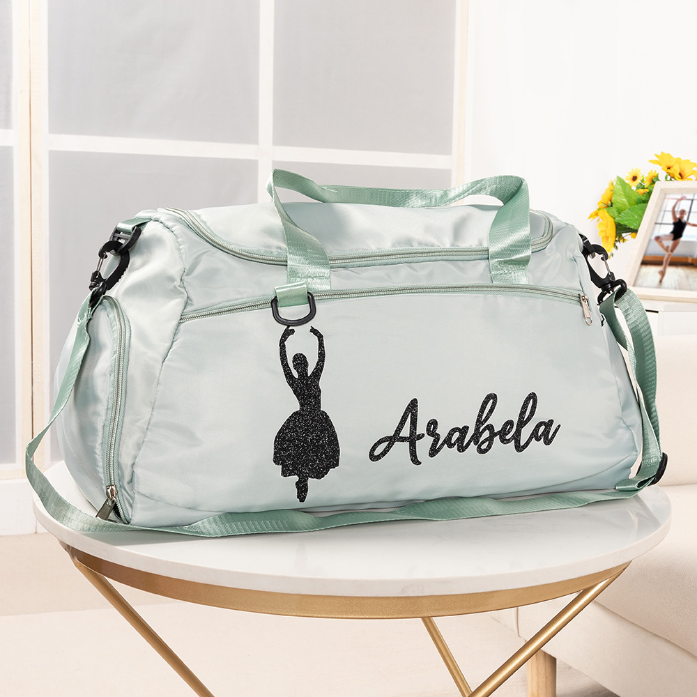 Personalized Glitter Ballet Silhouette Name Waterproof Large Duffle Bag