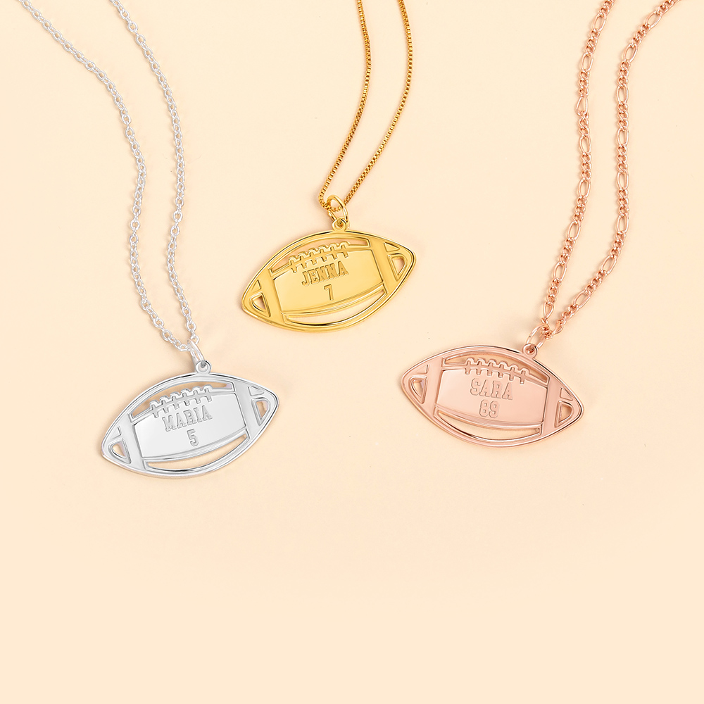 Collier à pendentifs de football américain personnalisé avec nom et numéro Accessoires pour le jour du match Cadeau d'anniversaire pour les amoureux d
