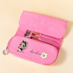 Personalised Cartoon Fashion Girl Birth Flower Makeup Brush Bag with Name Travel Essentials Birthday Christmas Gift for Women
