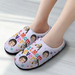 Chaussons en peluche antidérapants personnalisés avec titre Fleur étoilée colorée à motifs multiples Photos Anniversaire Cadeau de Noël pour la famill