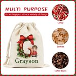 Sac d'emballage de Noël personnalisé avec nom et noeud Initiale Cadeau de Noël pour enfants Famille