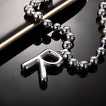 Personalisierte Unisex Kugelkette Perlen Kette mit Initiale Vatertag Geburtstag Geschenk für Hip-Hop und Rockliebhaber