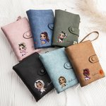 Personalised Fashion Cartoon Girl Birth Flower PU Leather Name Wallet with Card Slots and Wrist Strap Birthday Gift for Girls Women