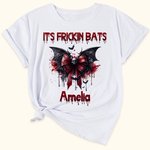 Personnalisé Gothic Skull Bloody Bat Bow Sweatshirt T-shirt avec nom Spooky Birthday Halloween Party Gift for Women Girls