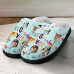 Personalized Cute Star Flower Cartoon Multiple Photos Cotton Plush Slippers with Title Birthday Christmas Gift for Family