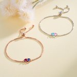 Personalized Adjustable 2 Birthstones Heart Bracelet Valentine's Day Birthday Friendship Gift for Couple Best Friend