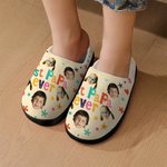 Chaussons en peluche antidérapants personnalisés avec titre Fleur étoilée colorée à motifs multiples Photos Anniversaire Cadeau de Noël pour la famill