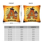 Personalized Cartoon Vampire Witch Soft Throw Pillow Cover with Initial and Name Home Decor Halloween Gift for Boys Girls