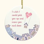 Ornement personnalisé en céramique Flying Heart House I Wish Move You Next Door avec nom Décoration de l'arbre de Noël Cadeau de longue distance pour 