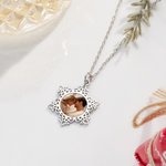 Personalised Dainty Snowflake Photo Necklace with Engraved Text Winter Jewellery Memorial Birthday Christmas Gift for Women Girls