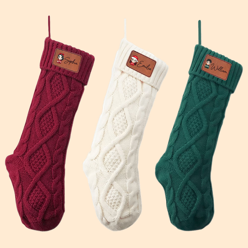 Personalized Cartoon Character Leather Patch Hanging Stocking with Name