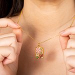 Personalised Retro Flower Petals Birthstones Hollow Rectangle Frame Pendant Necklace Dainty Jewellery Birthday Anniversary Gift for Women