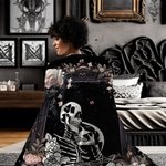 Personalised Vintage Skull Floral Design Soft Throw Blanket with Name Gothic Style Home Decor Halloween Gift for Gothic Lovers