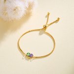 Personalized Adjustable 2 Birthstones Heart Bracelet Valentine's Day Birthday Friendship Gift for Couple Best Friend