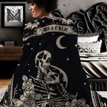 Personnalisé Moon Vintage Skull Floral Design Soft Throw Blanket with Name Gothic Style Home Decor Halloween Gift for Friend Family