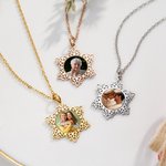 Personalised Dainty Snowflake Photo Necklace with Engraved Text Winter Jewellery Memorial Birthday Christmas Gift for Women Girls