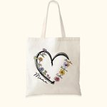 Sac à Épaule en Toile Personnalisé avec Nom Surnom et 1 à 4 Fleurs de Naissance Cadeau Anniversaire Noël pour Maman et Grand-mère