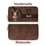 Personalisierte Retro Cartoon-Katze PU-Leder Geldbörse mit Namen Mehrere Fächer Reißverschluss Brieftasche Geburtstag Geschenk für Katzenliebhaber