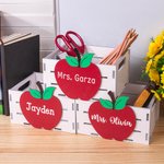 Personalized Apple Design Wooden Desktop Organizer with Name Desk Decor Teacher Appreciation Thank You Gift for Educator