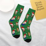 Personalised Funny 1 - 4 Face Photo Design Soft Crew Socks with Santa Hat Elk Snowflake Elements Christmas Gift for Kids Family