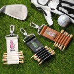 Personalised Colorful Golf Clubs Design Leather Name Golf Tee Holder Bag Tag with 5 Pcs Bamboo Tees Birthday Sports Gift for Golfers Golf Players